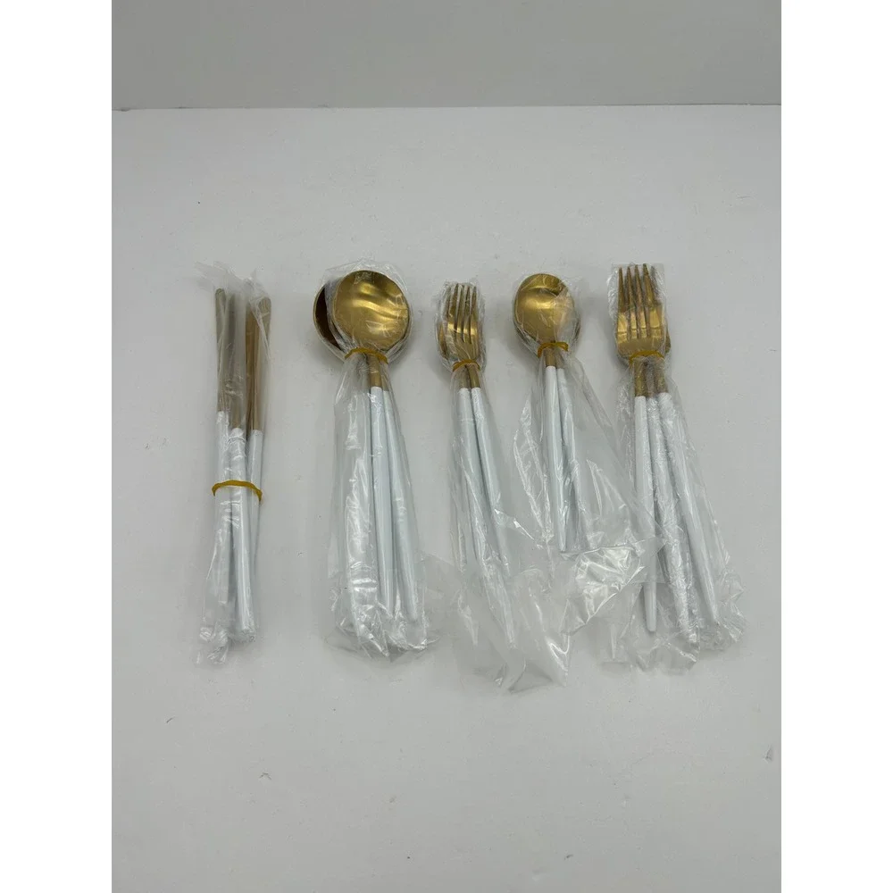 Bysta 20‎ Piece Flatware Set Service for 4 Gold White New